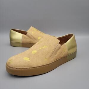 Free People Varsity Women Flats Gold Brown Calf Hair Loafers Shoes 41/10.5 US